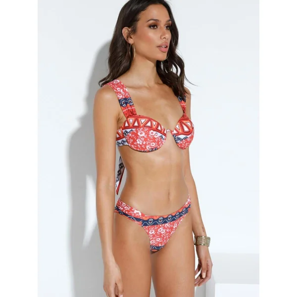 Culotte de bikini doublée, imprimé à frise - Rouge Venca