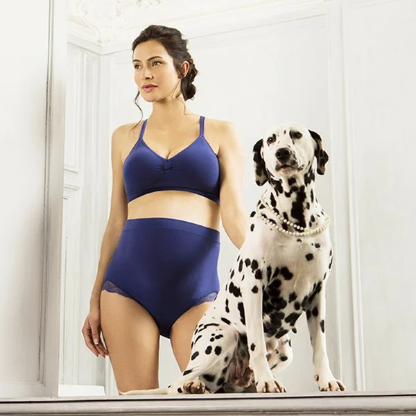 Culotte de grossesse taille haute - bleu en viscose Cache Coeur