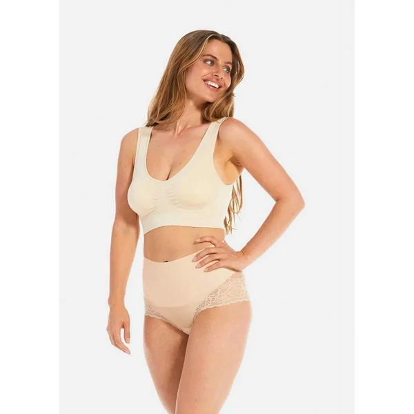 Culotte ventre-plat gainante avec dentelle Beige Magic Body Fashion