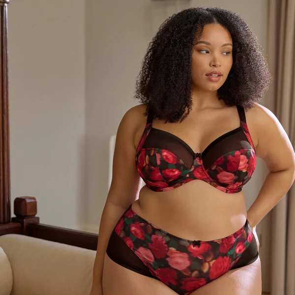 Culotte échancrée Bliss - Rose Print noir Sculptresse