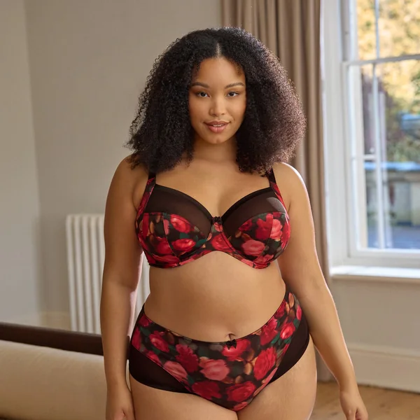 Culotte échancrée Bliss - Rose Print noir Sculptresse