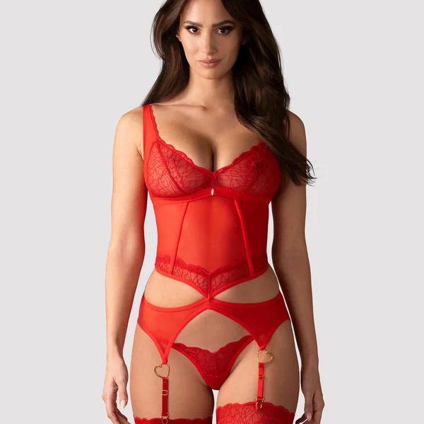 Cupide Desir corset et string Rouge Obsessive