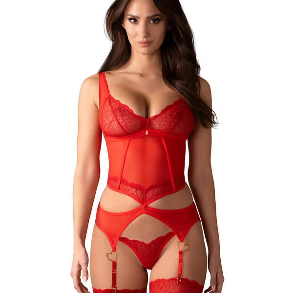Cupide Desir corset et string Rouge Obsessive