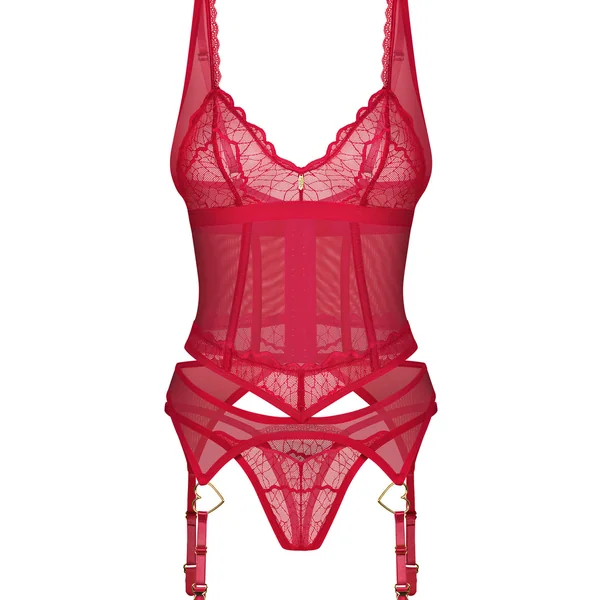 Cupide Desir corset et string Rouge Obsessive