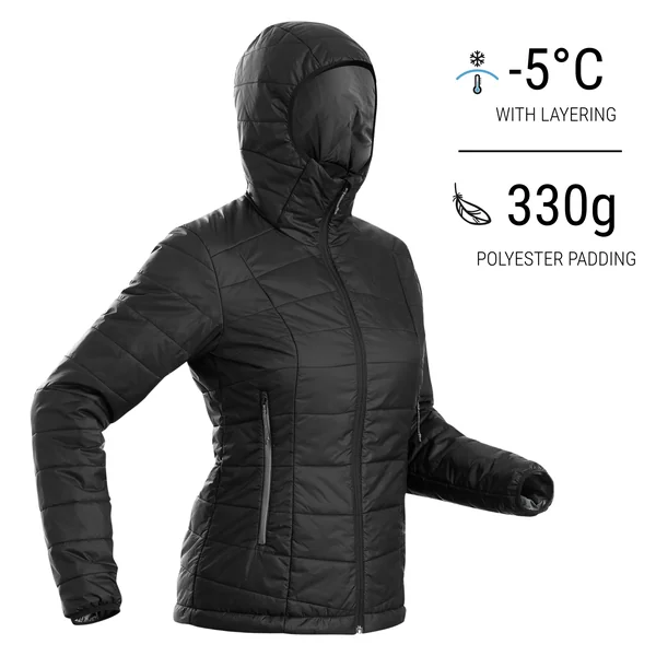 Doudoune synthétique à capuche de trek montagne - Noir - MT100 -5 °C - Femme