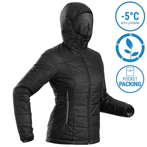 Doudoune synthétique à capuche de trek montagne - Noir - MT100 -5 °C - Femme