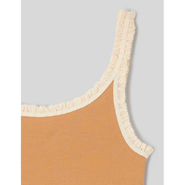 Débardeur avec bord contrastant en dentelle camel