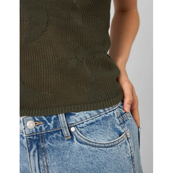 Débardeur en crochet motif palmier Vert kaki