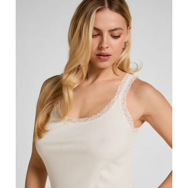 Débardeur en Jersey Côtelé avec Dentelle - Blanc