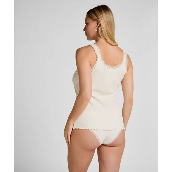 Débardeur en Jersey Côtelé avec Dentelle - Blanc