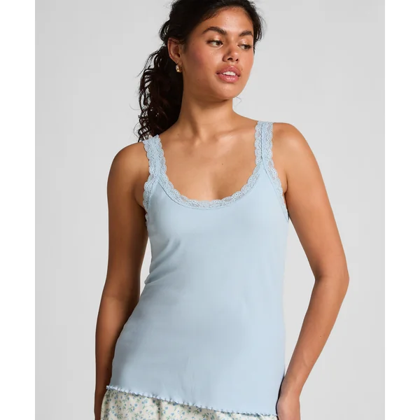 Débardeur en Jersey Côtelé avec Dentelle - Bleu