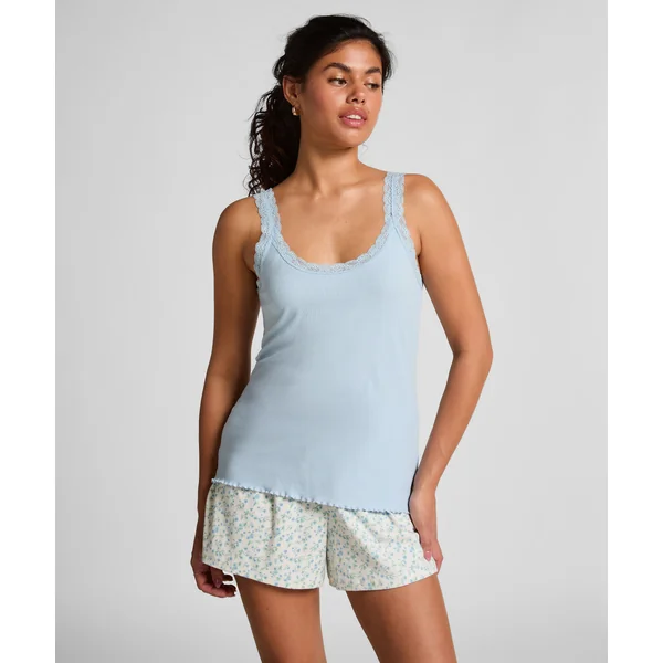 Débardeur en Jersey Côtelé avec Dentelle - Bleu