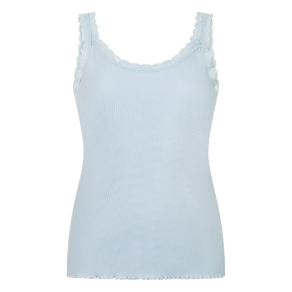 Débardeur en Jersey Côtelé avec Dentelle - Bleu