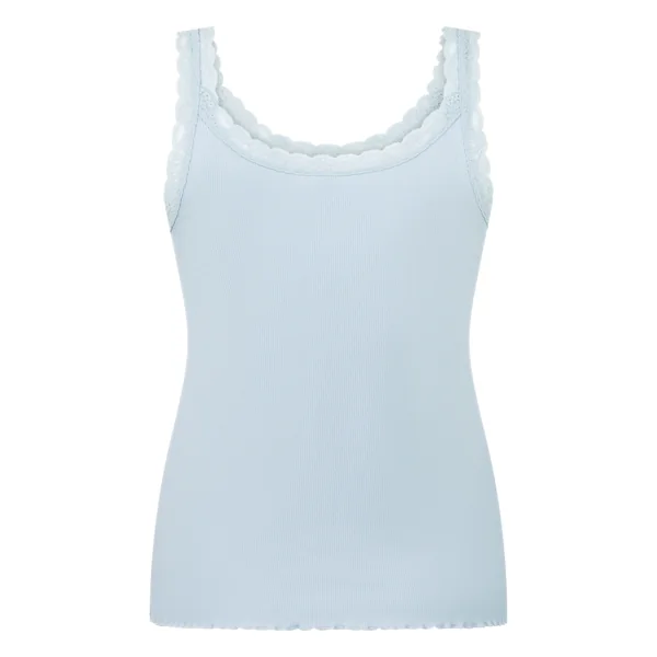Débardeur en Jersey Côtelé avec Dentelle - Bleu