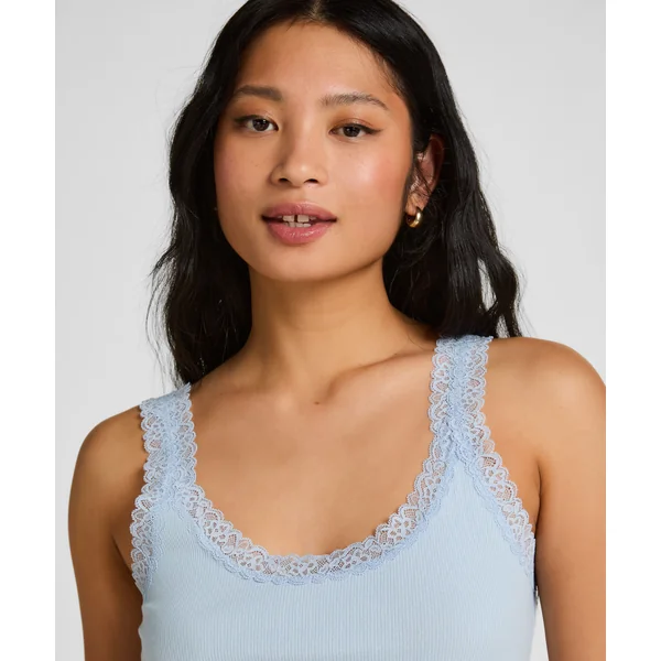 Débardeur en Jersey Côtelé avec Dentelle - Bleu