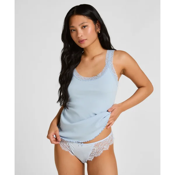 Débardeur en Jersey Côtelé avec Dentelle - Bleu