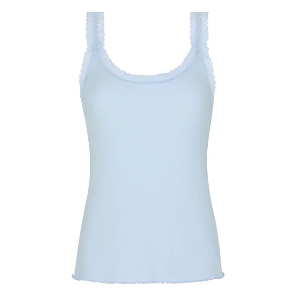 Débardeur en Jersey Côtelé avec Dentelle - Bleu