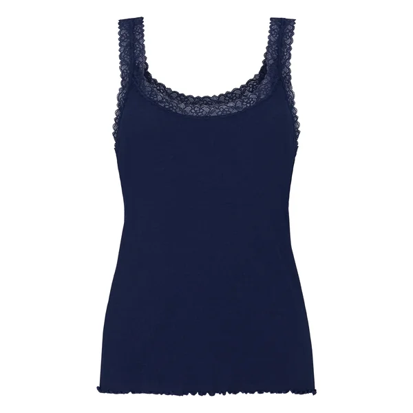 Débardeur en Jersey Côtelé avec Dentelle - Bleu