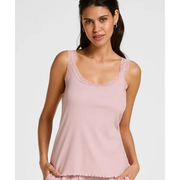 Débardeur en Jersey Côtelé avec Dentelle - Rose