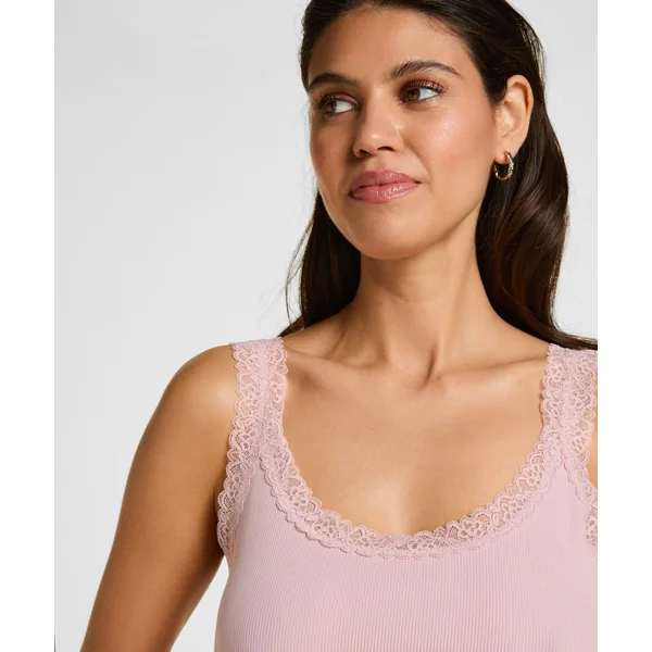 Débardeur en Jersey Côtelé avec Dentelle - Rose