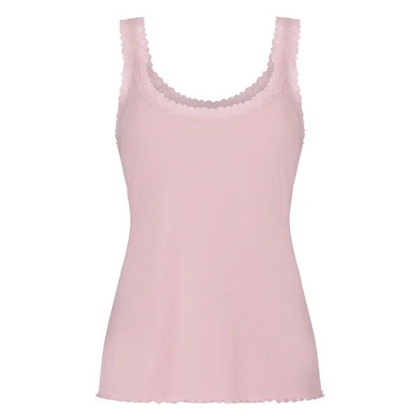 Débardeur en Jersey Côtelé avec Dentelle - Rose