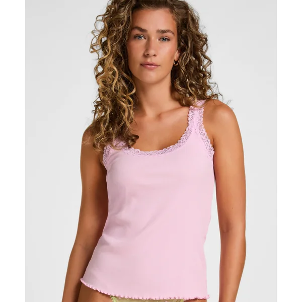 Débardeur en Jersey Côtelé avec Dentelle - Rose