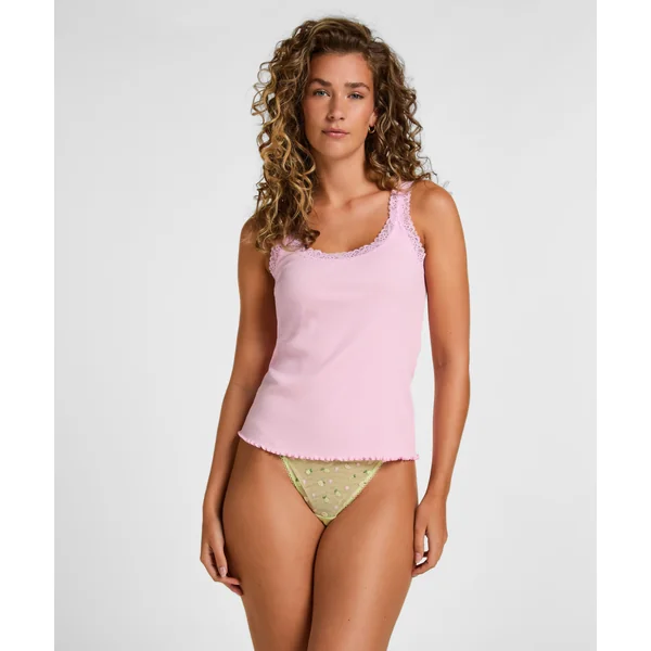 Débardeur en Jersey Côtelé avec Dentelle - Rose