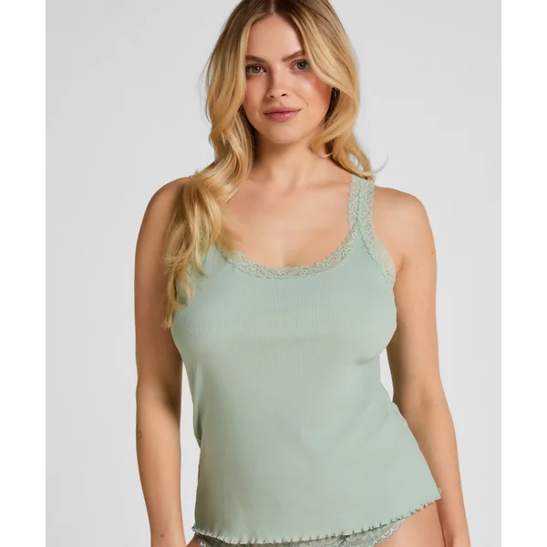 Débardeur en Jersey Côtelé avec Dentelle - Vert