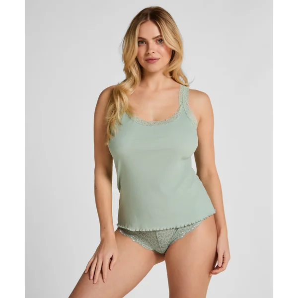 Débardeur en Jersey Côtelé avec Dentelle - Vert