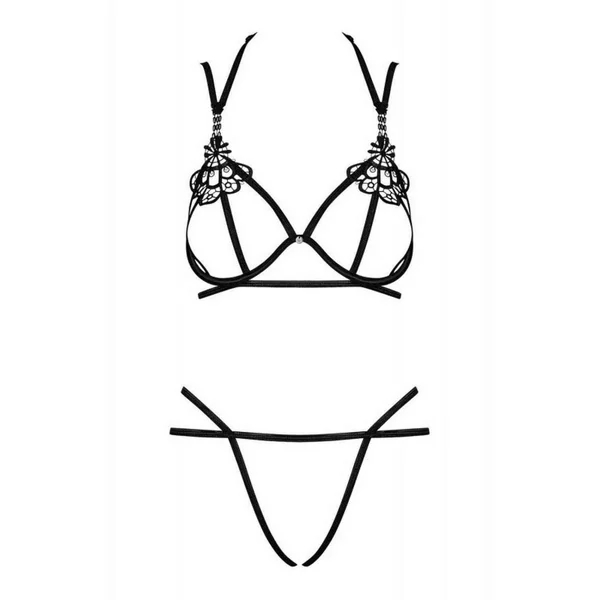Ensemble 2 pièces - Soutien-gorge et string ouverts - Noir Obsessive