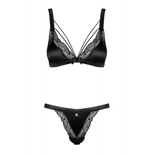 Ensemble 2 pièces - Soutien-gorge plongeant et string - Noir Obsessive