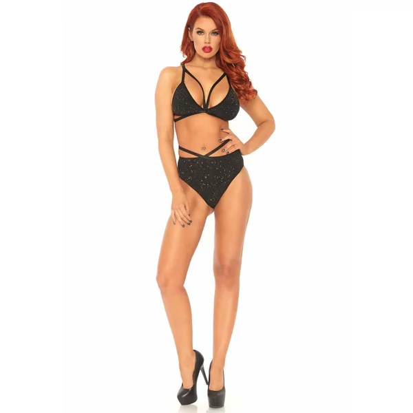 Ensemble 2 pièces soutien-gorge à lanières et slip brésilien noir Leg Avenue