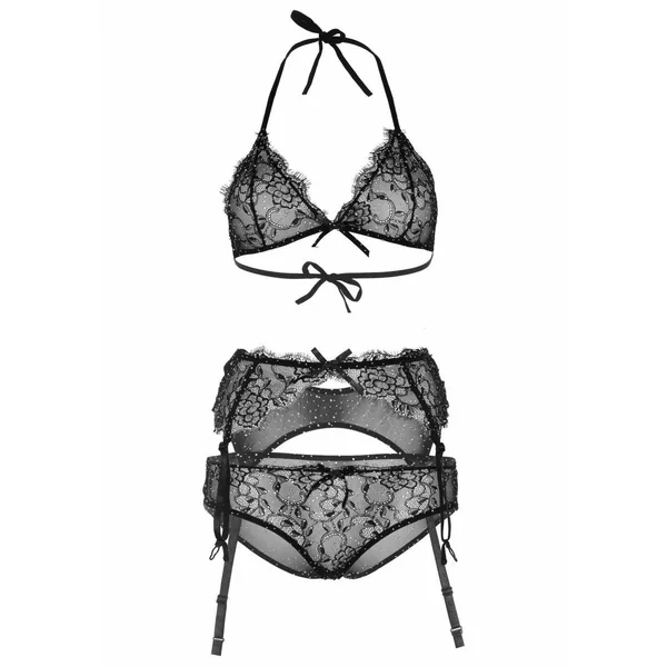 Ensemble 3 pièces bralette, slip et porte-jaretelles noir Leg Avenue