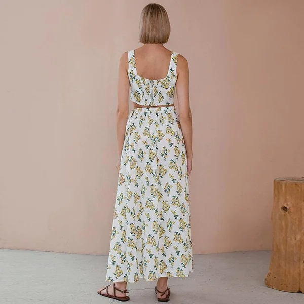Ensemble Bohème Blanc Imprimé Citron