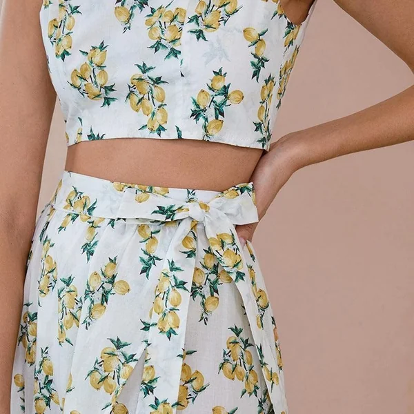 Ensemble Bohème Blanc Imprimé Citron