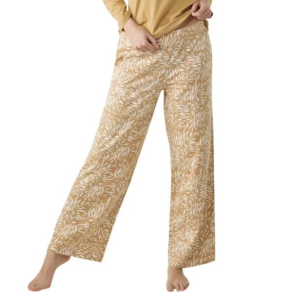 Ensemble de pyjama long femme jaune en coton multicolore Athéna