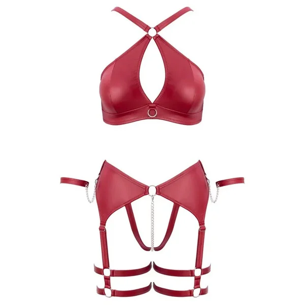 Ensemble harnais vinyle rouge