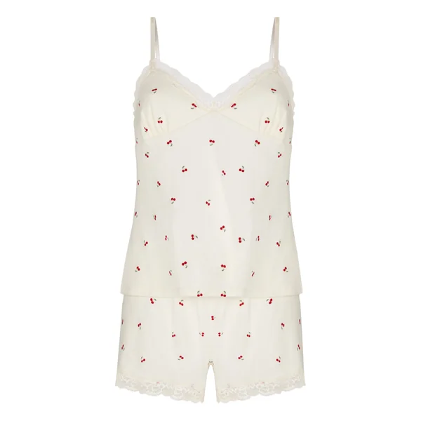Ensemble Pyjama Jersey Dentelle - Blanc