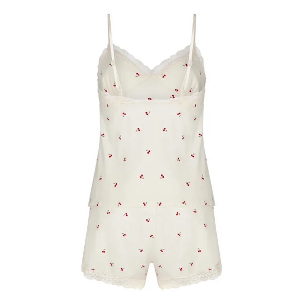 Ensemble Pyjama Jersey Dentelle - Blanc