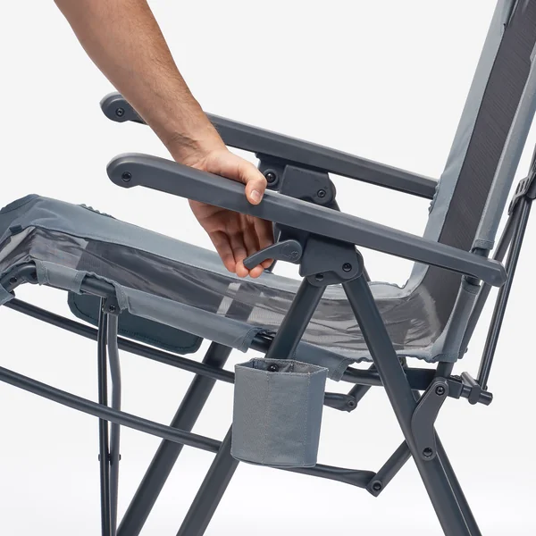 Fauteuil long de camping relax, pliant et matelassé, avec appuie tête