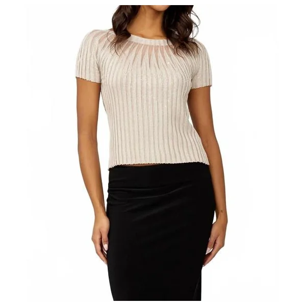 Frank Lyman Design - Chandail en tricot à manches courtes Champagne Small