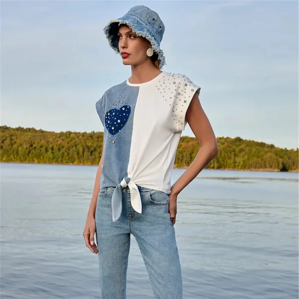 Frank Lyman Design - Haut avec manche courte Bleu et Blanc Medium