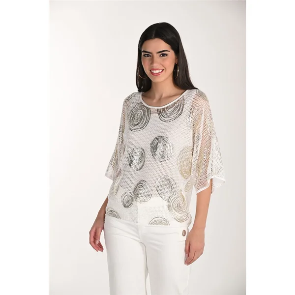 Frank Lyman Design - Haut en tricot Blanc cassé et Doré Medium