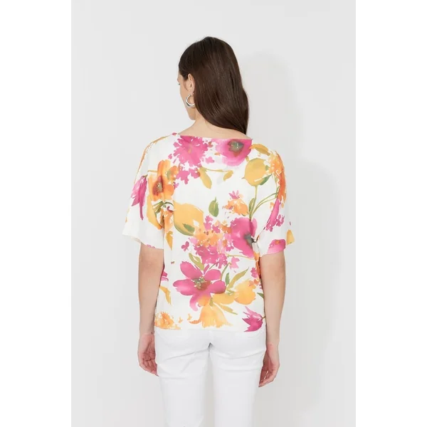 Frank Lyman Design - Haut en tricot fleuri Blanc et Rose Medium