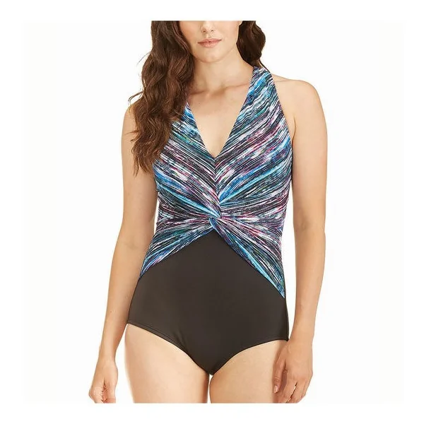 Gabar - Maillot de bain une pièce drappé col V Chlorresistant Noir 8 Chlorresistent