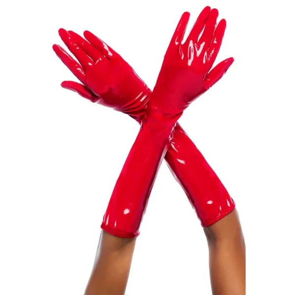 Gants en vinyle rouge brillant Cruella