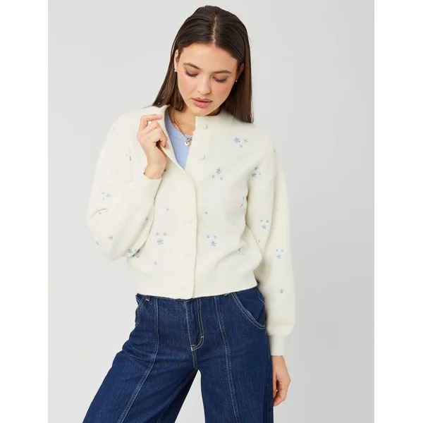 Gilet broderie fleurie Bleu clair