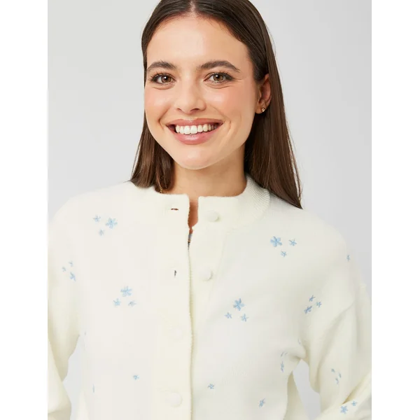 Gilet broderie fleurie Bleu clair