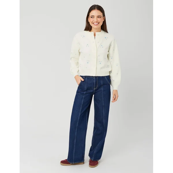 Gilet broderie fleurie Bleu clair