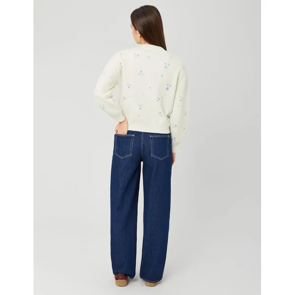 Gilet broderie fleurie Bleu clair